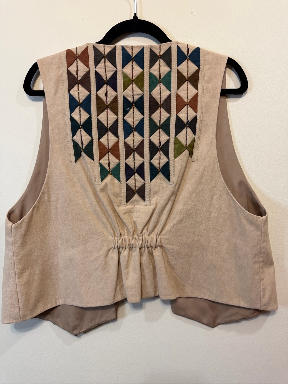 Handcrafted Geometric Quilted vest in Teal, Brown, Navy, Olive and Cream 2575 - Picture 2 of 6